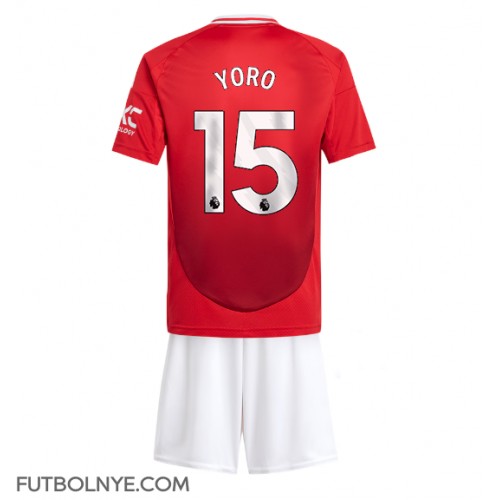 Camiseta Manchester United Leny Yoro #15 Primera Equipación para niños 2024-25 manga corta (+ pantalones cortos)